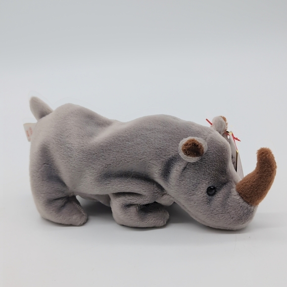 1996 Ty Beanie Baby Spike Gray Plush Rhino Toy W Tag - Picture 2 of 7